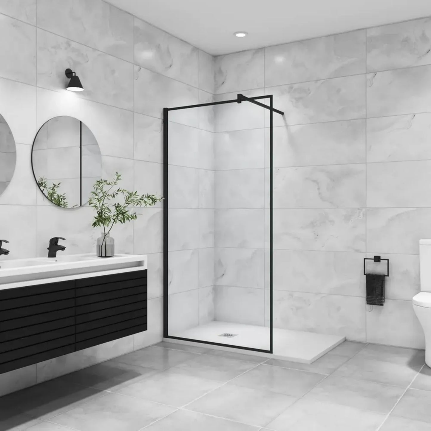 Cabine de Douche Noire 80x200cm en Verre Trempé 8mm avec Barre de Support 90cm