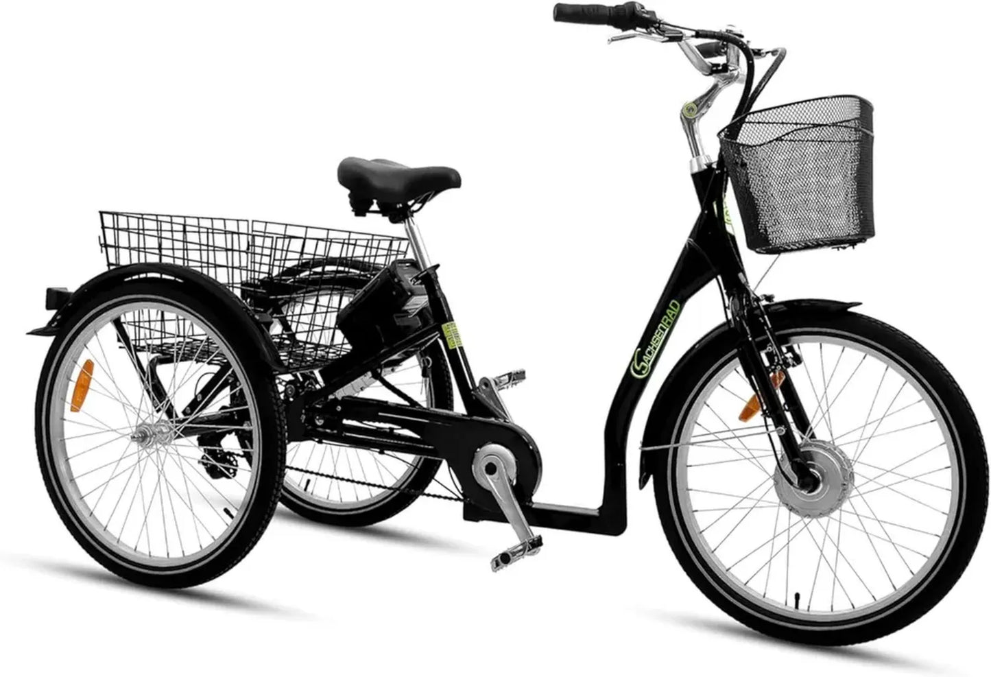 Vélo Cargo Électrique T3A Trio avec Alarme, 250W, Écran LCD, Éclairage LED StVZO, Transport d'Enfants, Batterie LG, Noir