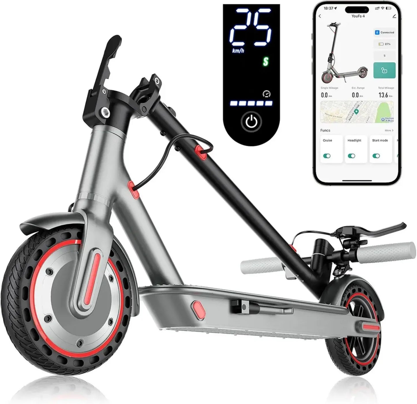 Trottinette Électrique Adulte Pliable, Moteur Puissant 500W, Autonomie Longue 45KM, Vitesse Maximale 25KM/H, Pneus Anticrevaison 10', Sécurité Optimale avec Double Éclairage et Freins, Contrôle via Application
