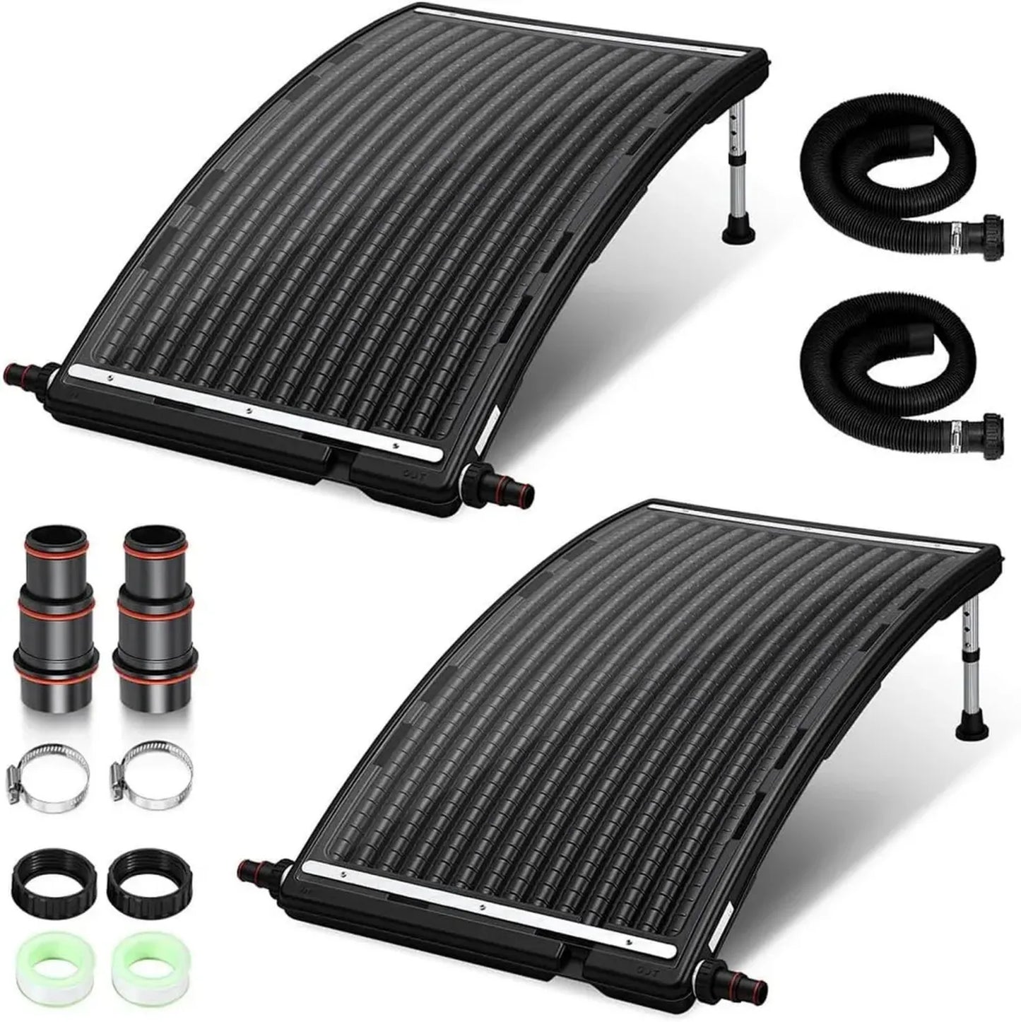 Ensemble de 2 chauffages solaires pour piscine, débit 10 000 l/h, raccords de 32-38 mm, hauteur ajustable