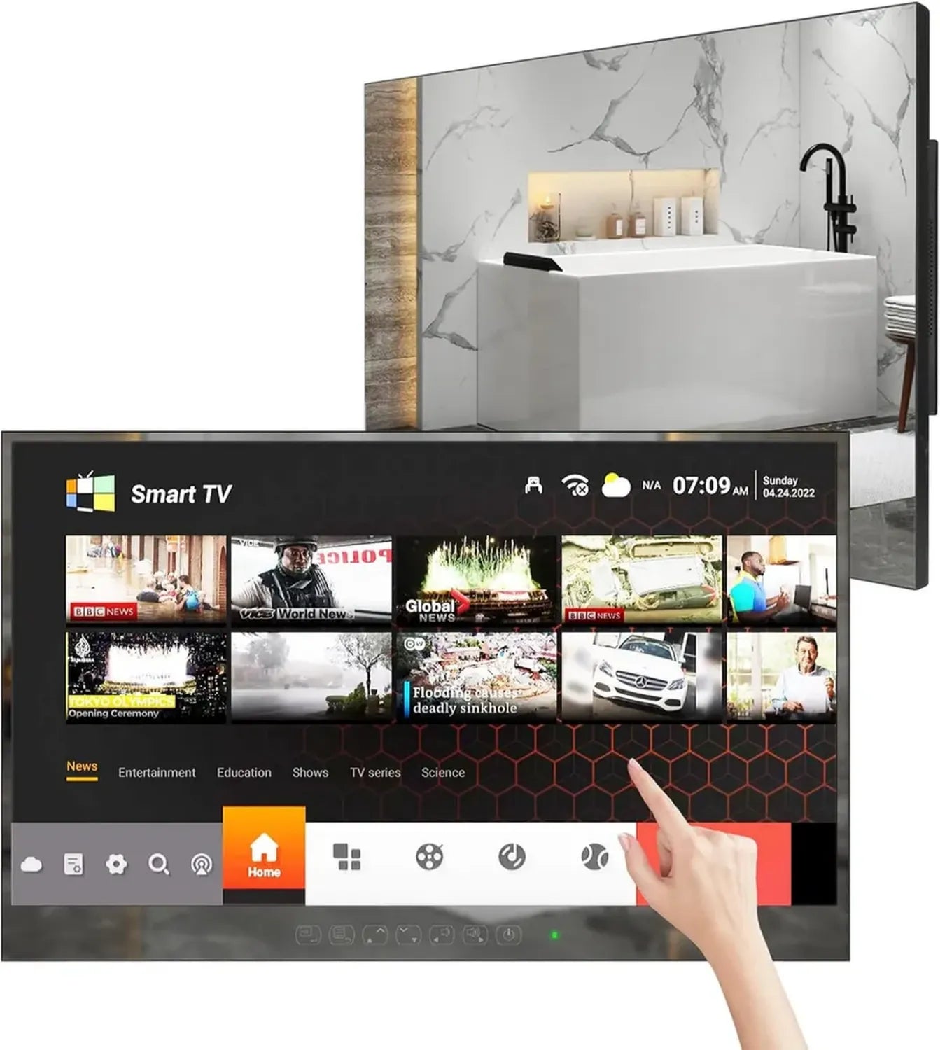 Téléviseur Étanche 27'' Full HD Smart Blanc pour Salle de Bain et Hôtel, Wi-Fi et Bluetooth, Modèle 2025