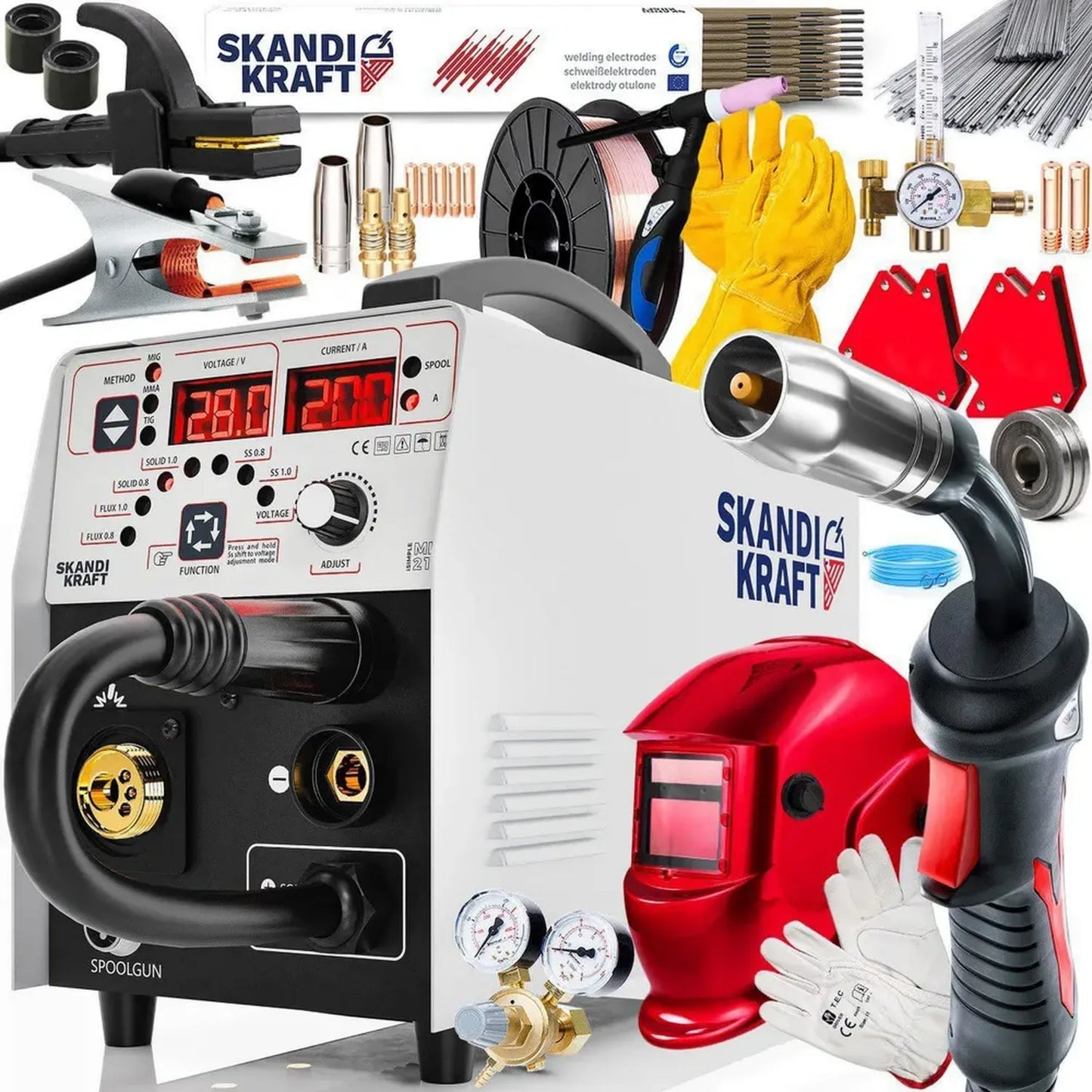 Poste à Souder MIG 210 Multi-Procédé Gaz/Sans Gaz - MIG MAG TIG MMA - Synergique et Compacte 200A