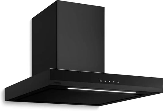 Hotte Murale Silencieuse 60 cm Klarstein Velaire - Aspiration 600 m³/h, A++, Commande Tactile, Éclairage LED, Filtre à Charbon, 3 Vitesses, Design Noir Moderne
