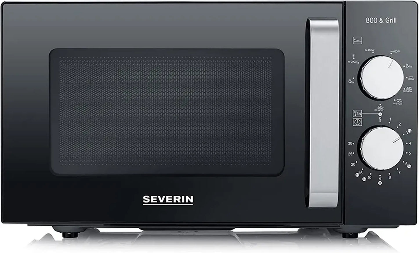 Four à micro-ondes gril 20L SEVERIN, fond plat céramique, 9 niveaux, 1000W, cuisson double, Noir/Inox