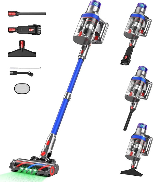 Aspirateur Balai Sans Fil 600W, 58Kpa, Autonomie 75 Min, Bac 2L, Léger et Rechargeable