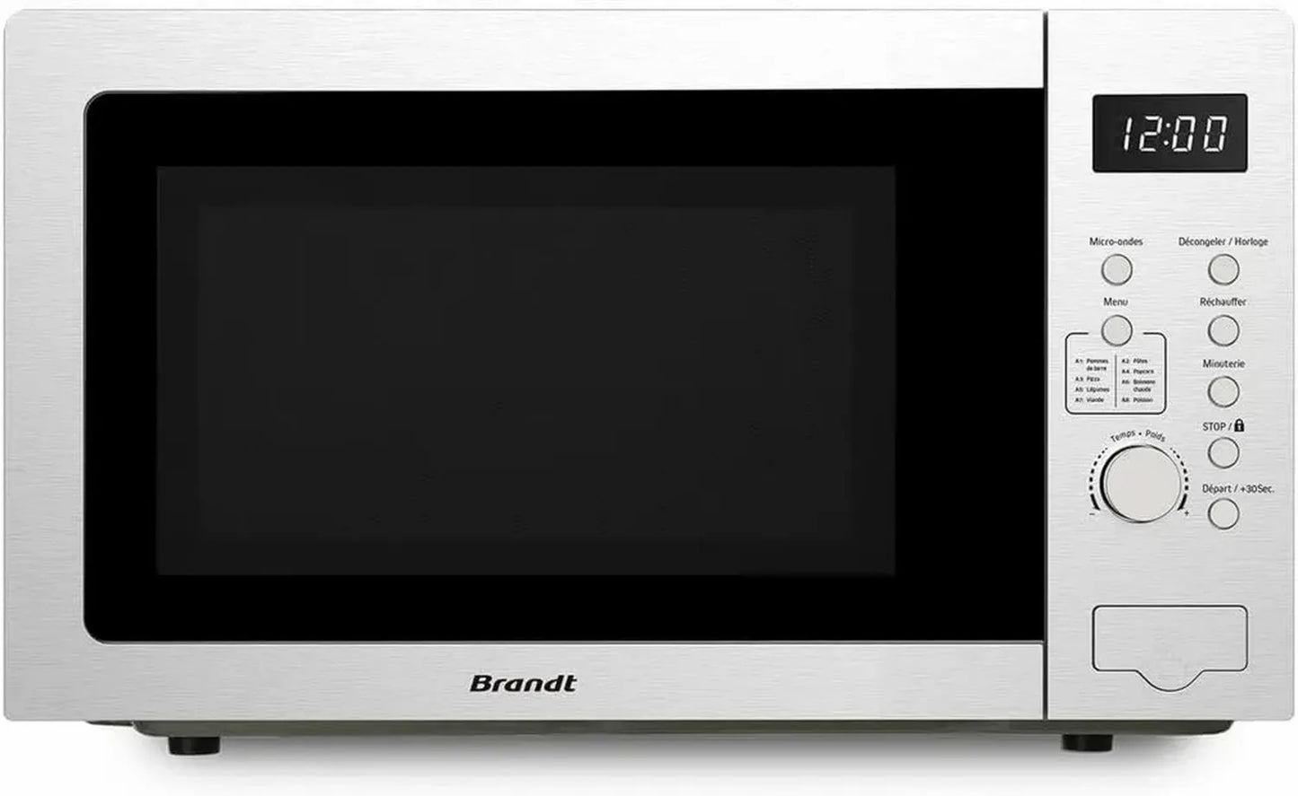 Micro-ondes Brandt 900W 25L, Inox, 8 Programmes Automatiques