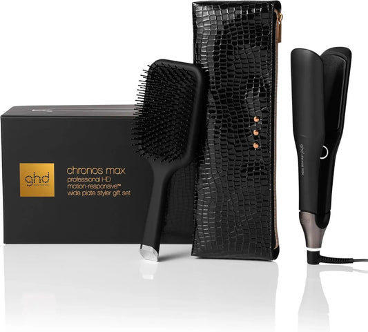 GHD Coffret Lisseur Chronos Max - Fer à Lisser Pro avec Étui et Brosse - Résultats 3x Plus Rapides, Sans Dommages - Idéal pour Cheveux Longs et Épais