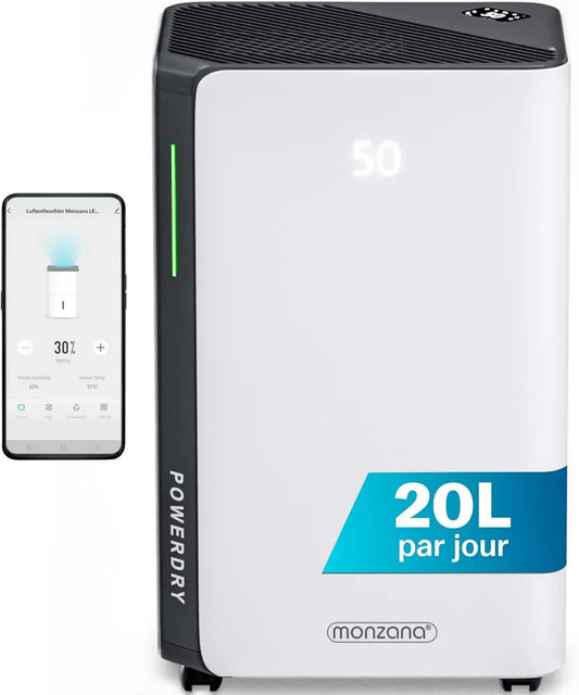 Déshumidificateur Monzana 20L/Jour avec Contrôle WiFi et Purificateur d'Air, Idéal 30m²