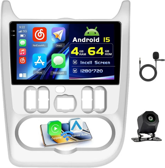Autoradio Android 9 Pouces pour Renault Logan et Sandero, Compatible Carplay et Android Auto, avec Écran Incell, Bluetooth 5.0 et Caméra de Recul
