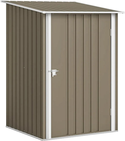 Outsunny Cabane de Jardin en Acier Galvanisé avec Porte Verrouillable, Toit Inclinable, 0,92 m², Marron et Blanc