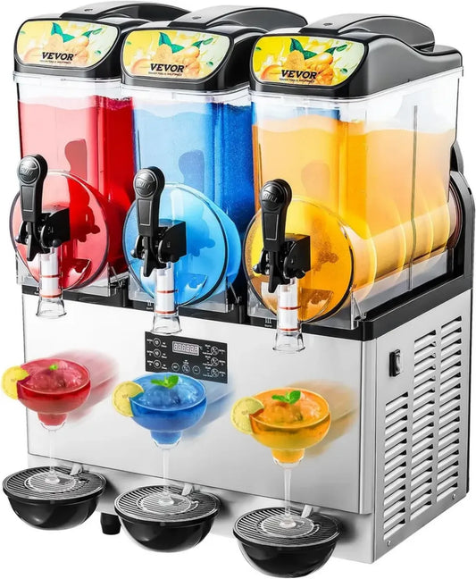 VEVOR Machine à Granité en Acier Inoxydable avec 3 Réservoirs de 15L, Distributeur de Boissons Glacées pour Restaurants, Cafés et Bars