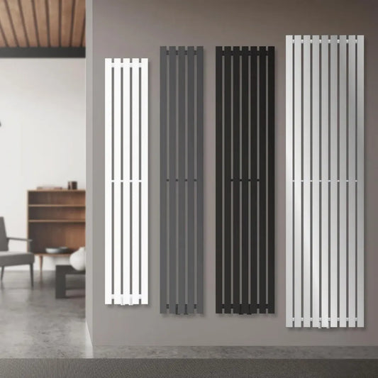 Radiateur Mural Vertical Stella 480x1600 mm Blanc, Raccordement Central, Panneau Acier Sleek, Chauffage à Eau Chaude