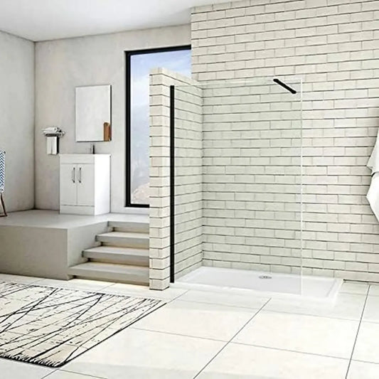 Paroi de Douche Italienne 80x200cm Noire Mat en Verre 8mm Anticalcaire avec Barre de Fixation 90cm