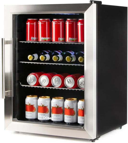 Mini réfrigérateur Domo 60L, classe énergétique D, design moderne noir en acier inoxydable