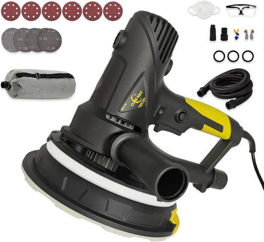 Ponceuse Murale pour Cloisons Sèches 710W, Vitesse Variable, Aspiration Réglable, Lumière LED, 10 Disques Inclus