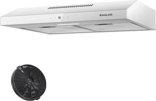 Hotte de Cuisine 60 cm GASLAND SR60WS, Silencieuse 214 m³/h, 3 Vitesses, Filtre à Charbon Inclus, Métal Blanc et Verre