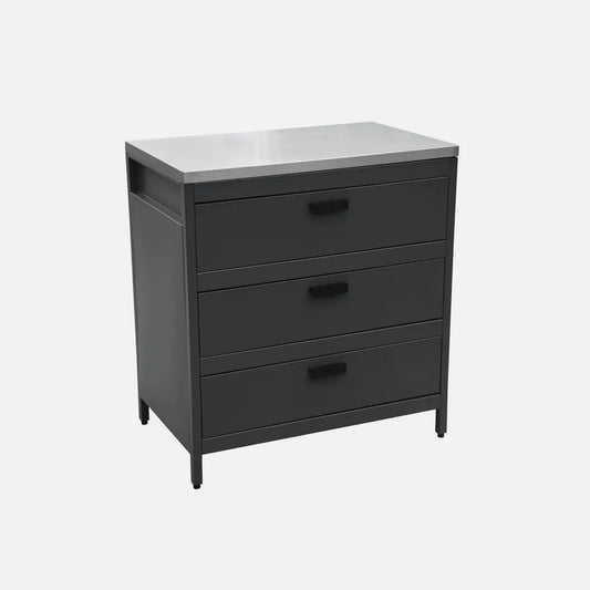 Module de Cuisine Extérieure en Acier Noir avec Trois Tiroirs - 80cm